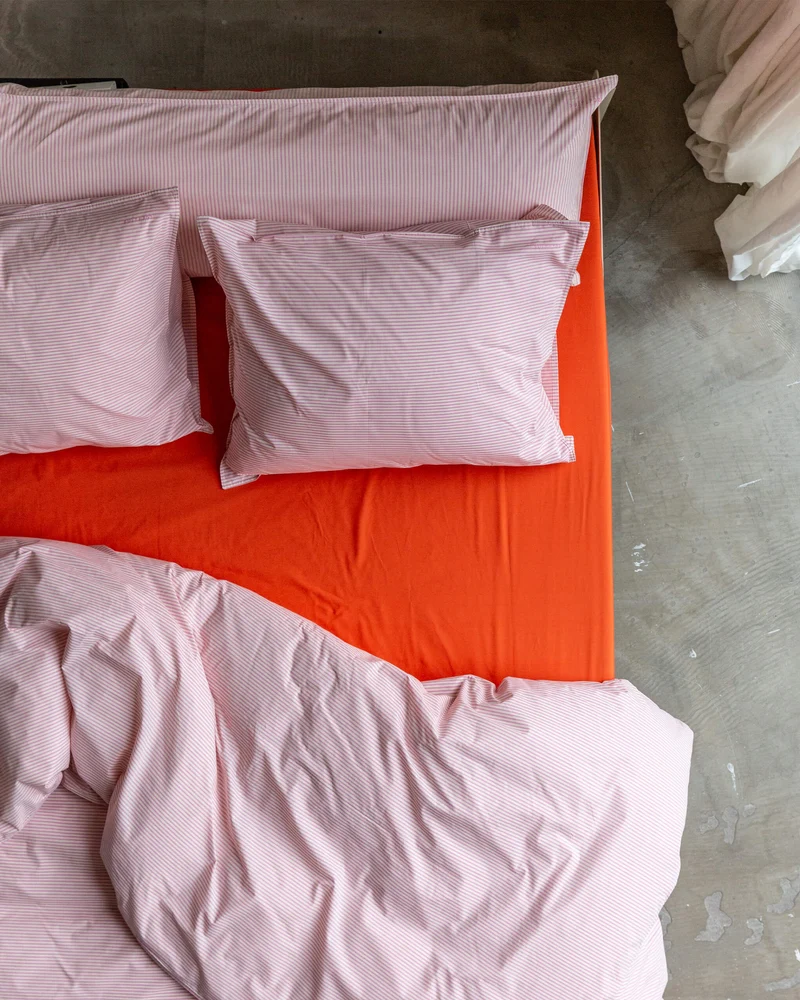 Beddengoed Set Katoen Streep Pink Ecru