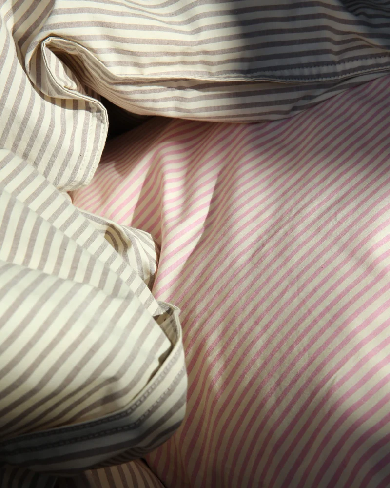 Beddengoed Set Katoen Streep Pink Ecru