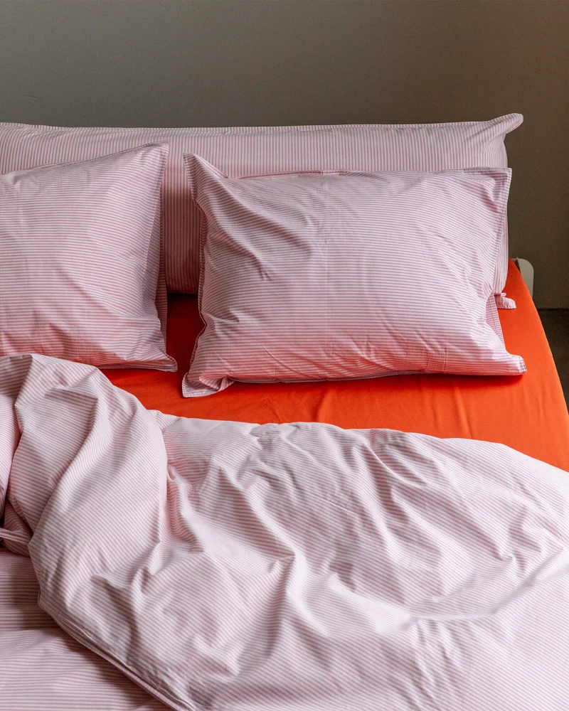 Beddengoed Set Katoen Streep Pink Ecru