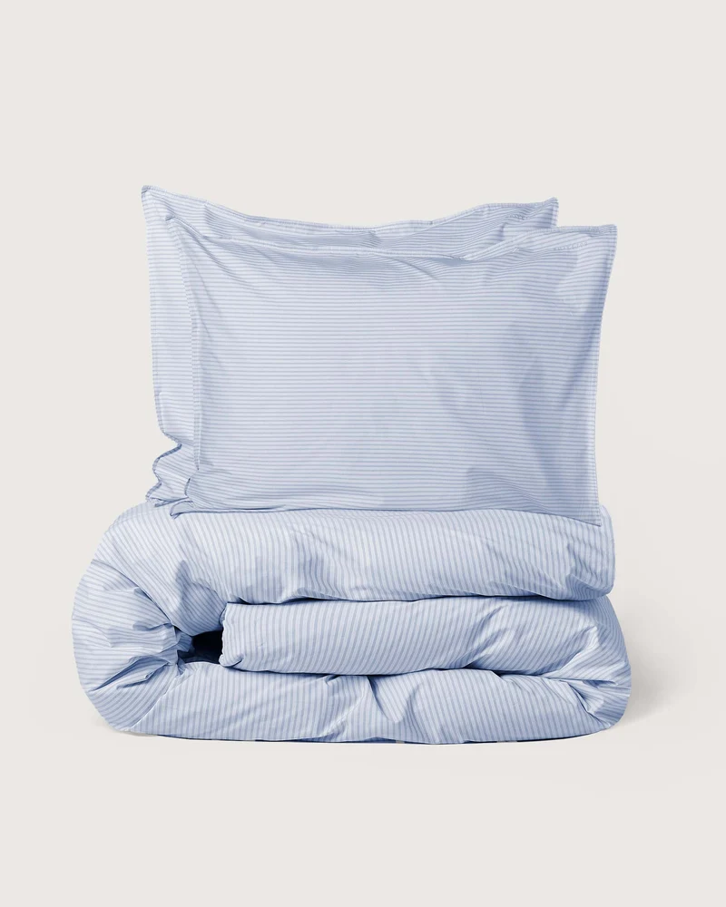 Bettwäsche-Set Baumwolle Streifen Blue Ecru