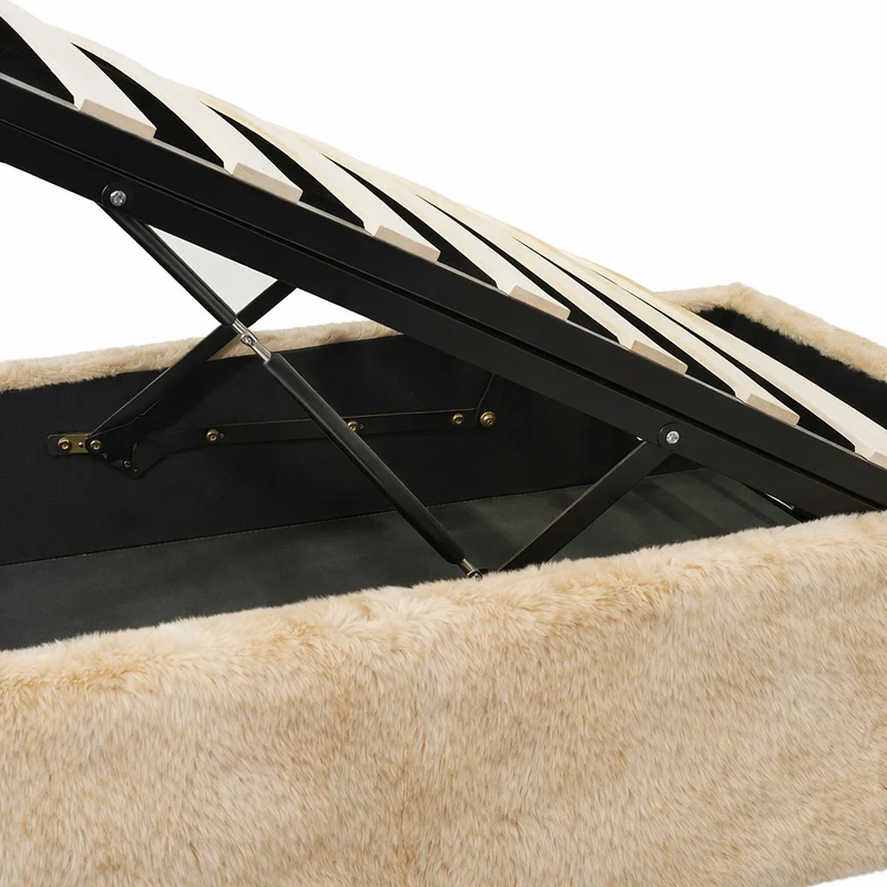 Lit coffre fourrure, tête de lit, grand espace de stockage - Collection Versailles