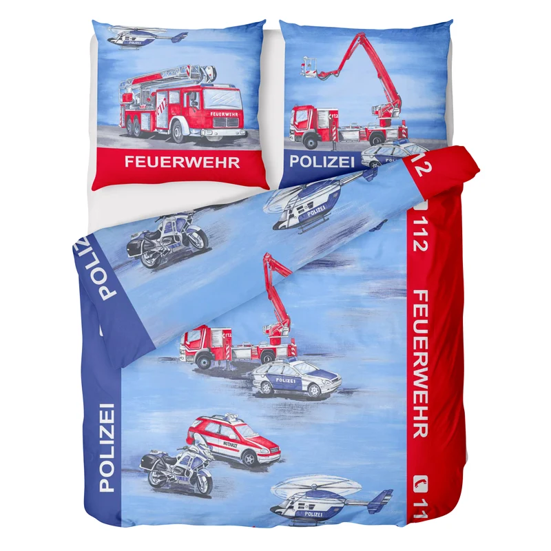 Renforce Bettwäsche-Set 135x200cm Polizei - Feuerwehr in Blau