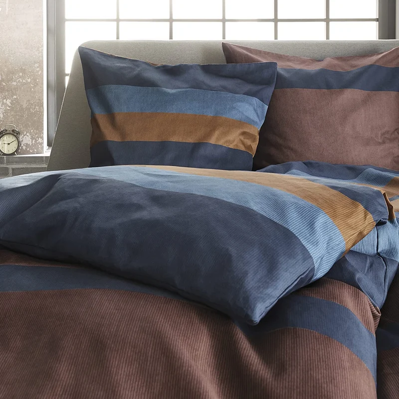 Bugatti Satin-Bettwäsche Streifen Blau/Braun
