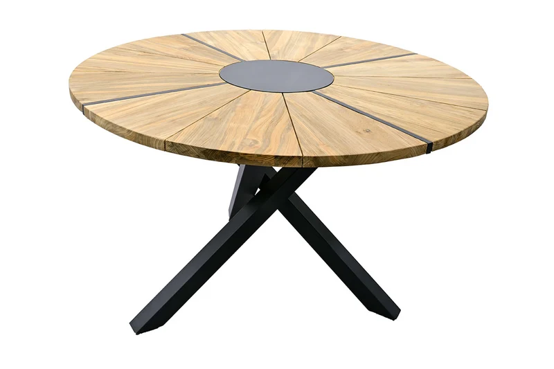 Zeo Living Gartentisch "Berlin" 120cm Teak/Edelstahl