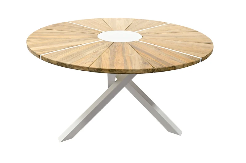 Zeo Living Gartentisch "Berlin" 135cm Teak/Edelstahl weiß