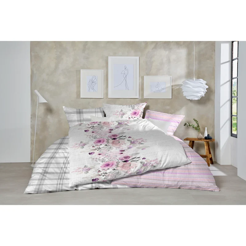 Zeo Living Bettwäsche Soft-Seersucker Rosen lila