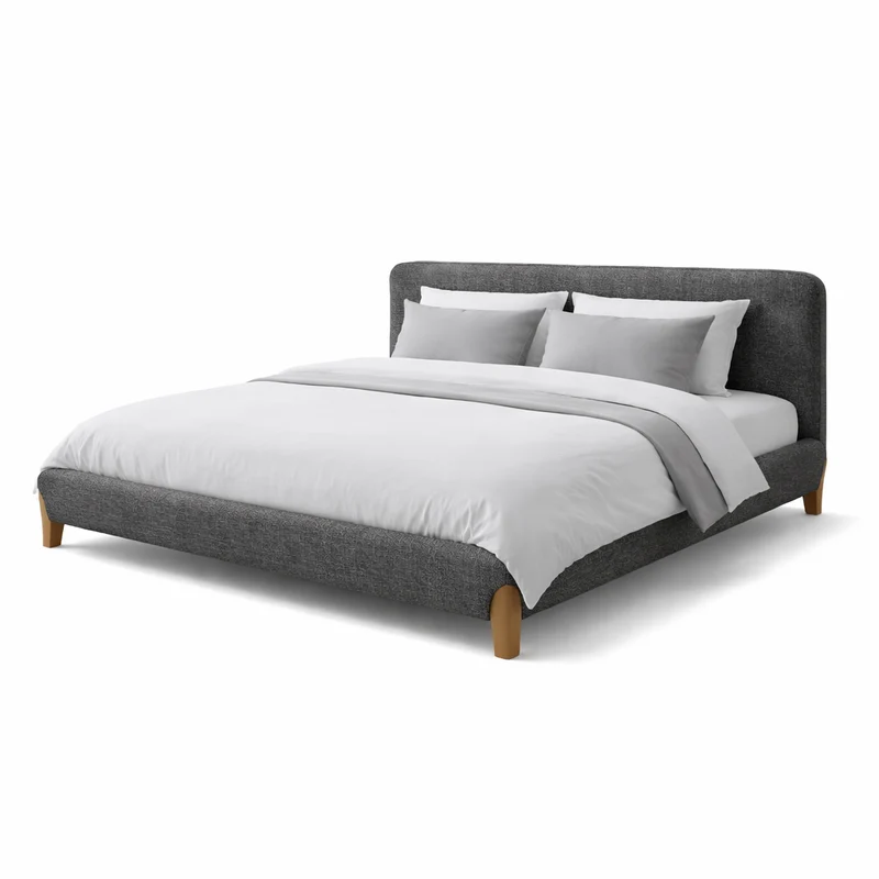 Lit en tissu feutrine avec lattes massives et tête de lit - Collection Capucine