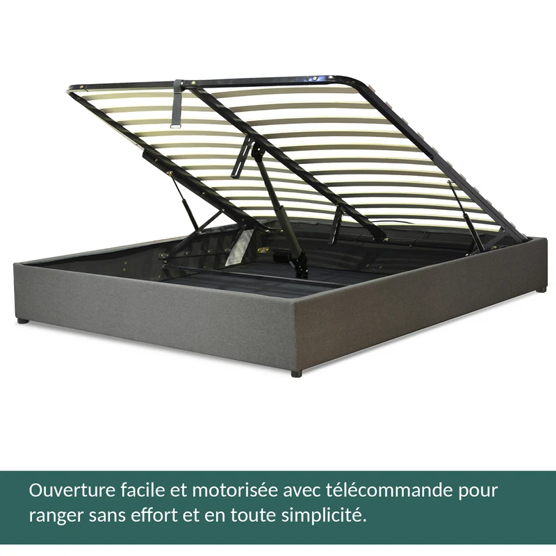 Lit coffre électrique tissu, télécommande; sommier flexible - Collection Futura