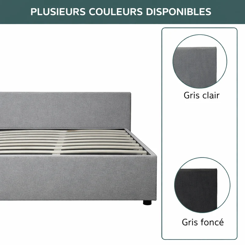Lit coffre avec tête de lit ouverture latérale et frontale tissu - Collection Parallèle design