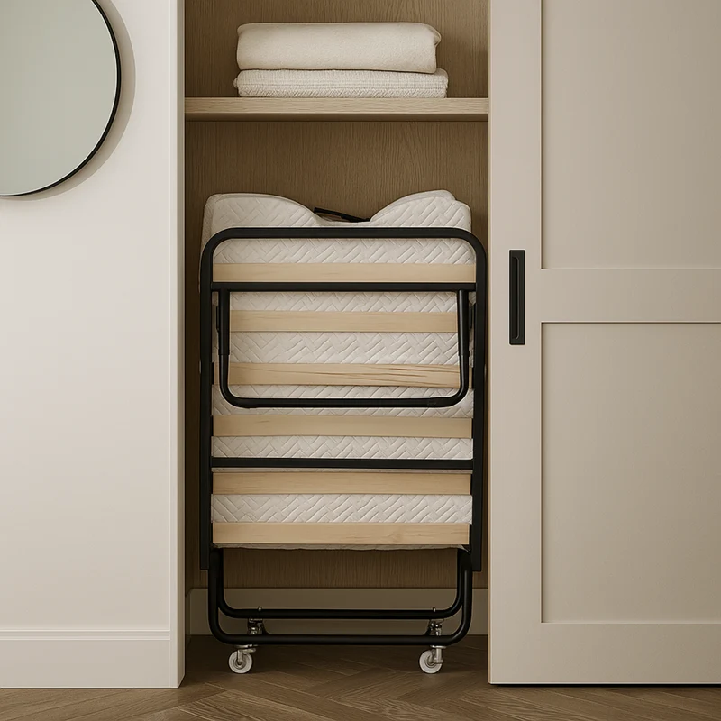 Lit pliant à roulettes avec matelas : lit d’appoint avec sommier à lattes flexibles - Collection Pliable