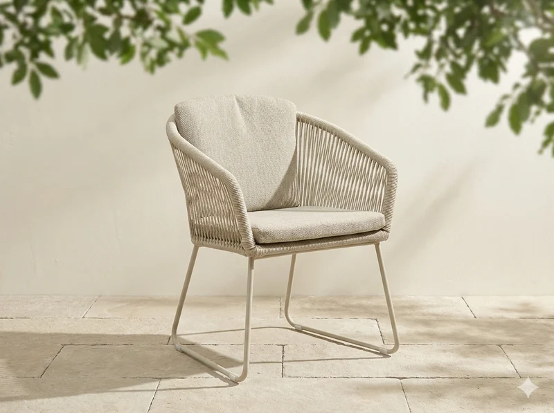 Zeo Living Sessel "Mailand" Edelstahl/Rope natur/beige