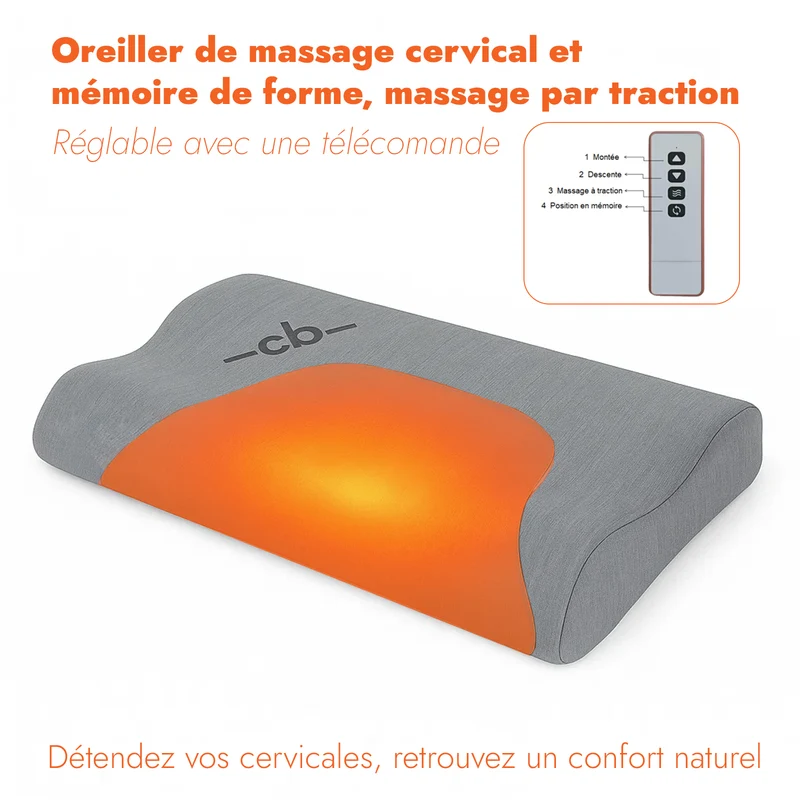 Dispositif révolutionnaire breveté avec centrale et calculateur intelligent automatique anti-ronflement, massage cervical et mémoire de forme - Collection Bien-Être