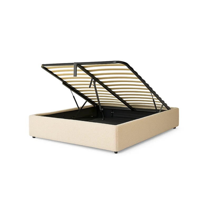 Lit coffre électrique bouclette, télécommande, sommier flexible - Collection Futura