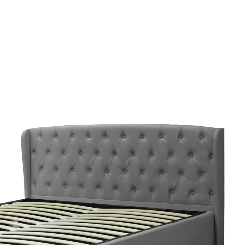 Lit coffre sommier relevable Monceau capitonné chic : simili cuir et sommier à lattes en bois flexibles