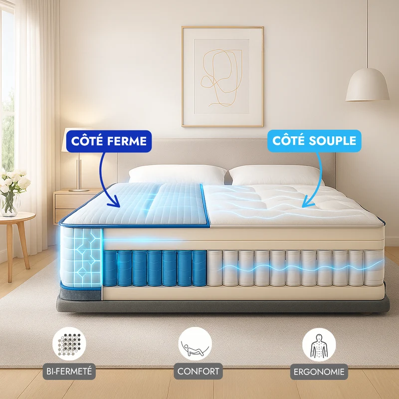 Matelas 2 conforts : Un côté ferme, un côté souple - Collection Bi-confort