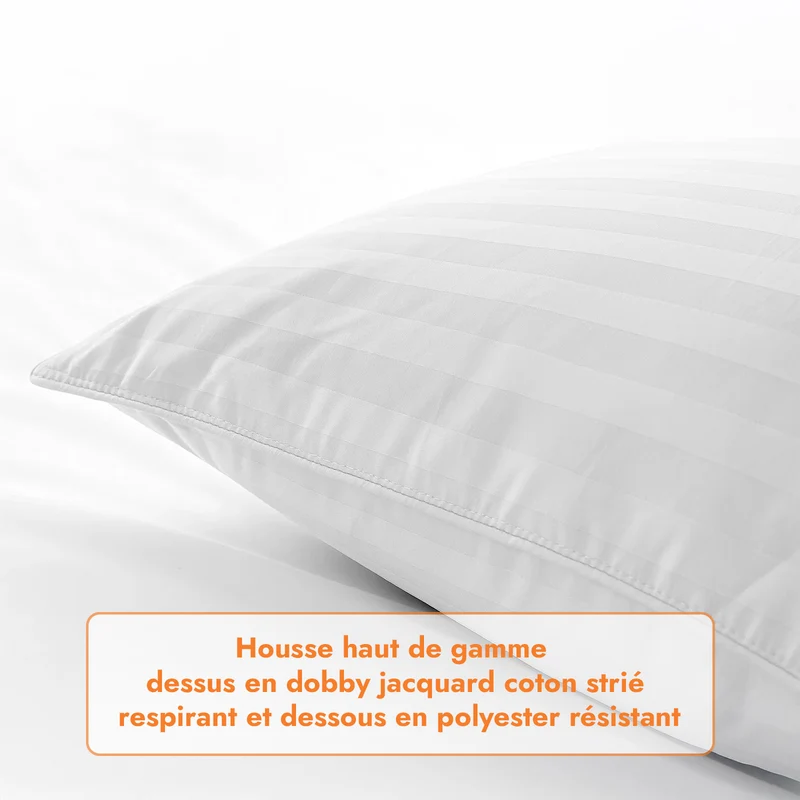 Oreiller plumes de canard et duvet, jacquard strié, confort équilibré - Collection Duvet