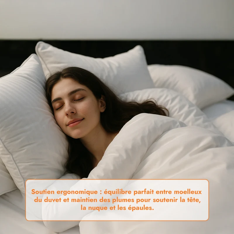 Oreiller plumes de canard et duvet, jacquard strié, confort équilibré - Collection Duvet