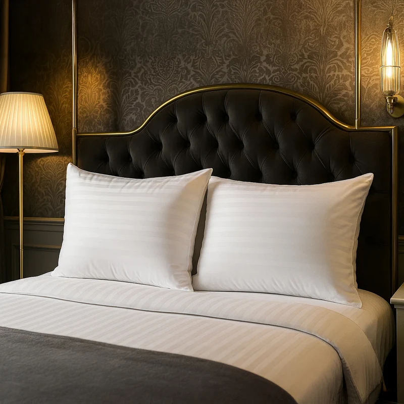 Oreiller plumes de canard et duvet, jacquard strié, confort équilibré - Collection Duvet
