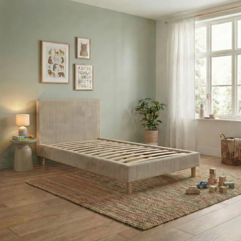 Lit enfant en velours côtelé : sommier à lattes et encadrement collection Anastasia