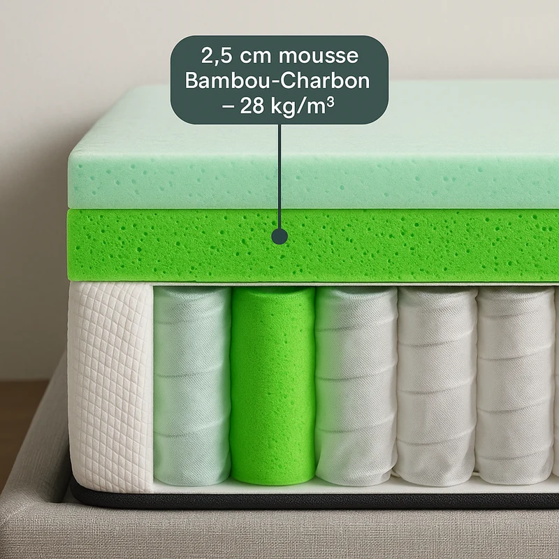 Matelas hybride mémoire de forme bambou et ressorts ensachés - Collection Naturelle