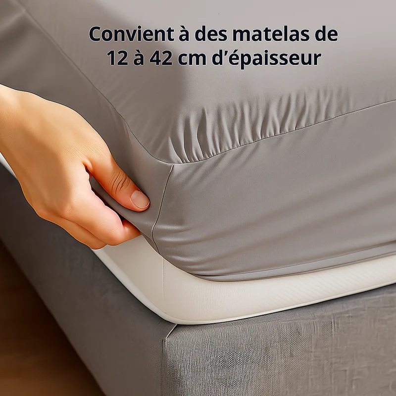 Drap housse élastique, respirant, gris clair - Collection Unie