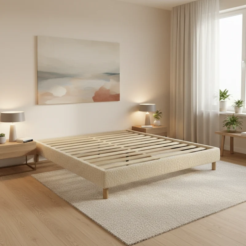 Sommier bouclette, cadre de lit, pieds bois, maintien bassin - Collection Deco