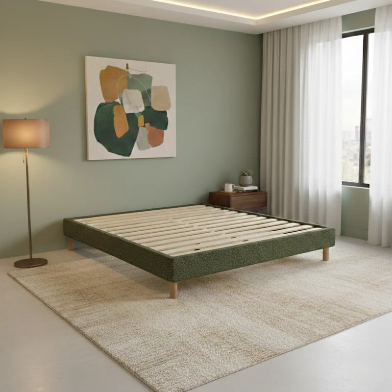 Sommier bouclette, cadre de lit, pieds bois, maintien bassin - Collection Deco