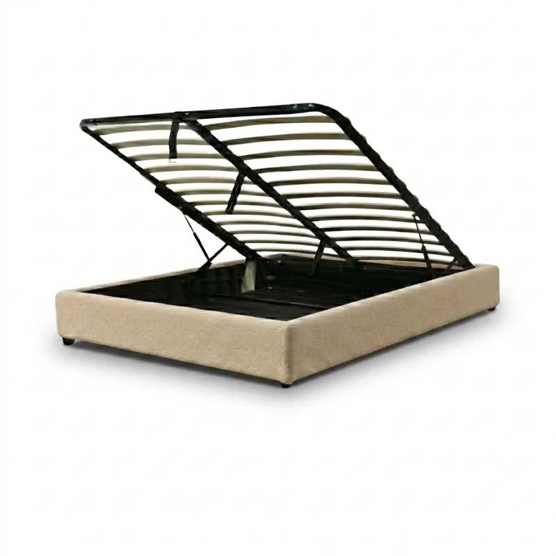 Lit coffre bouclette, lattes flexibles, grand espace de stockage - Collection Vegas
