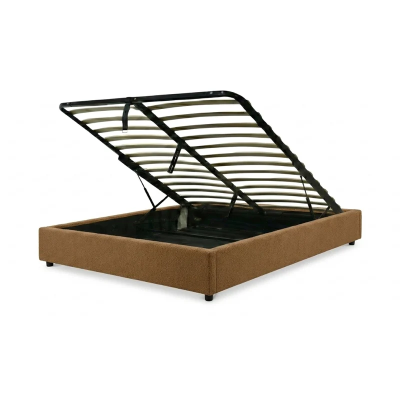 Lit coffre bouclette, lattes flexibles, grand espace de stockage - Collection Vegas