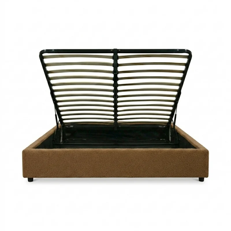 Lit coffre bouclette, lattes flexibles, grand espace de stockage - Collection Vegas