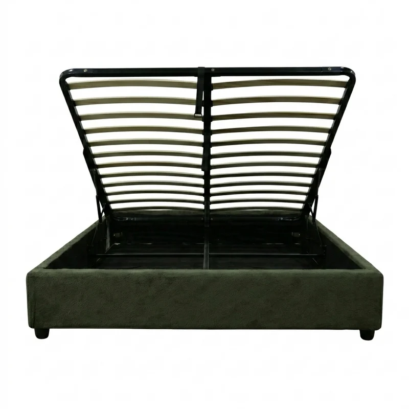 Lit coffre bouclette, lattes flexibles, grand espace de stockage - Collection Vegas