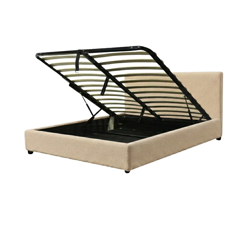 Lit coffre bouclette, tête de lit, grand espace de stockage - Collection Versailles
