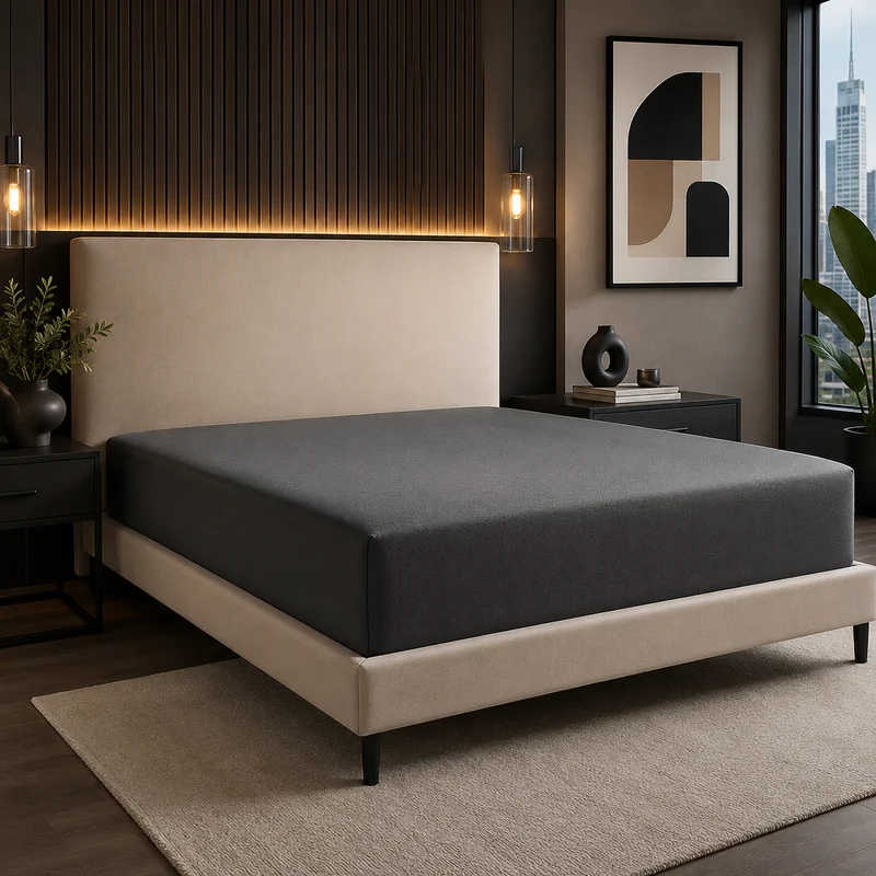 Drap housse élastique, respirant, gris foncé - Collection Unie