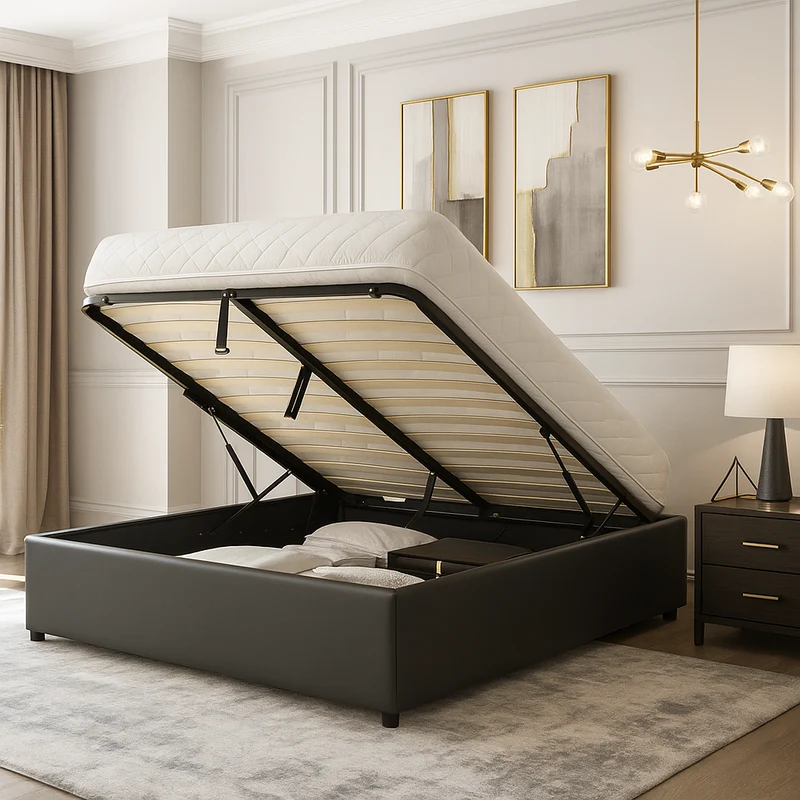 Lit coffre simili cuir, lattes flexibles, grand espace de stockage - Collection Vegas