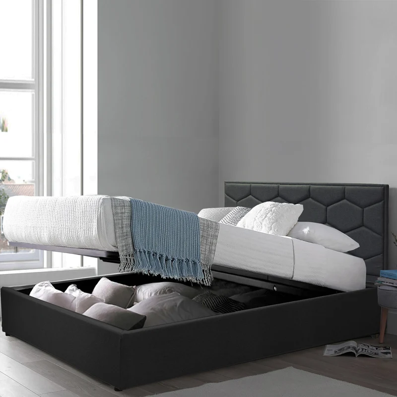 Lit coffre VariLuxe innovant - Tête de lit interchangeable : Tissu et grand coffre