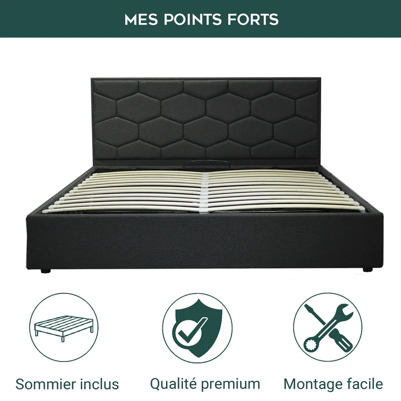 Lit coffre VariLuxe innovant - Tête de lit interchangeable : Tissu et grand coffre