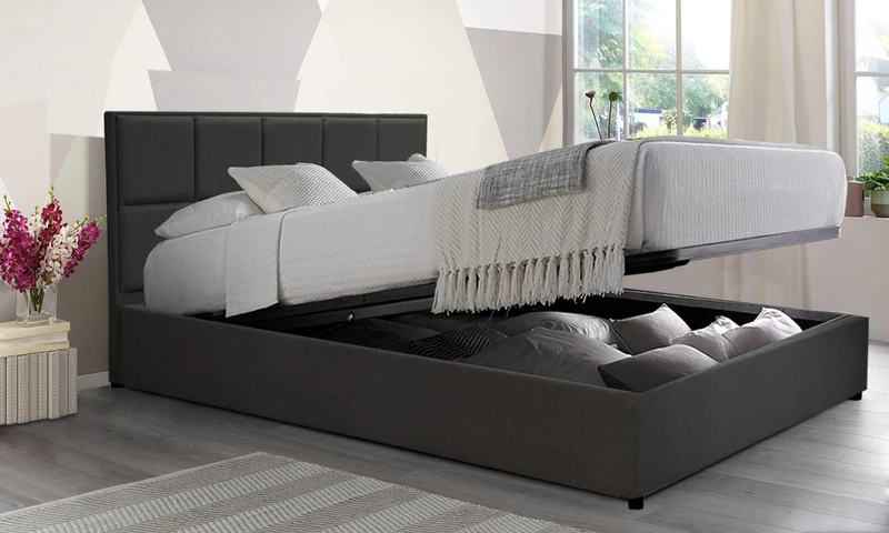 Lit coffre VariLuxe innovant - Tête de lit interchangeable : Tissu et grand coffre