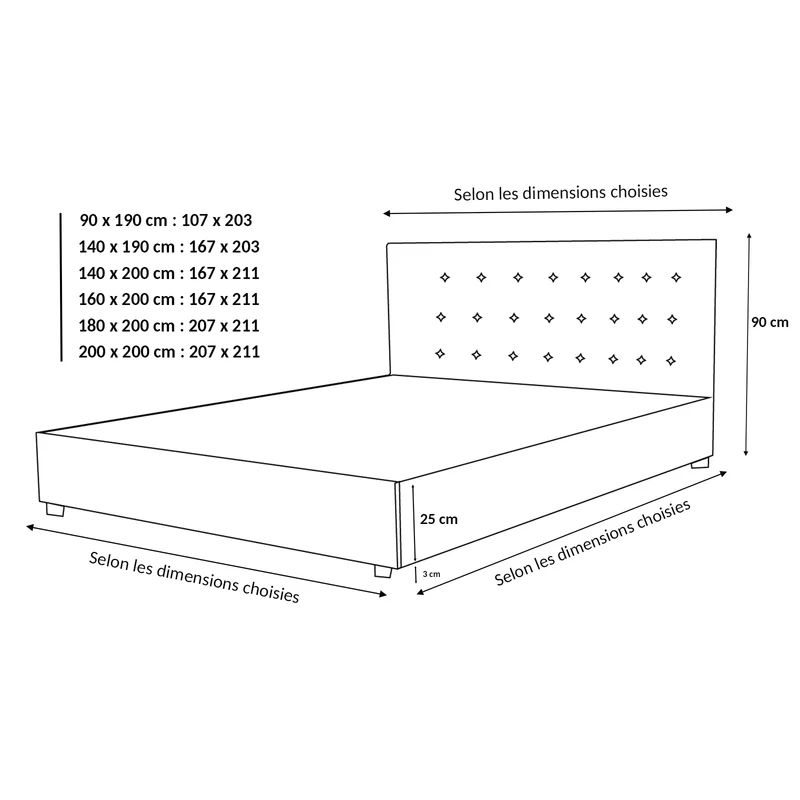Lit coffre VariLuxe innovant - Tête de lit interchangeable : Tissu et grand coffre