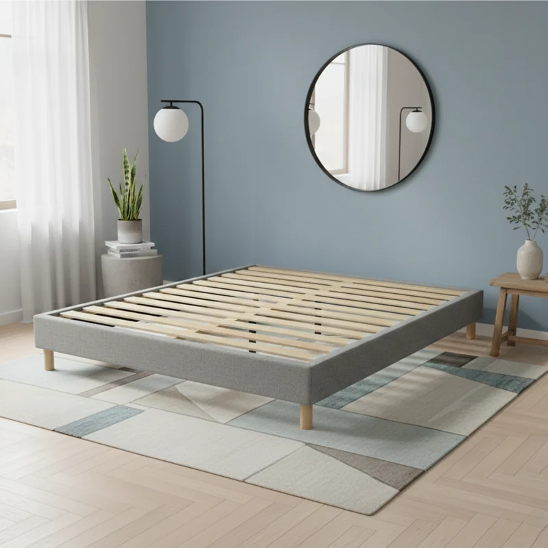 Sommier tissu, cadre de lit, pieds bois, maintien bassin - Collection Deco