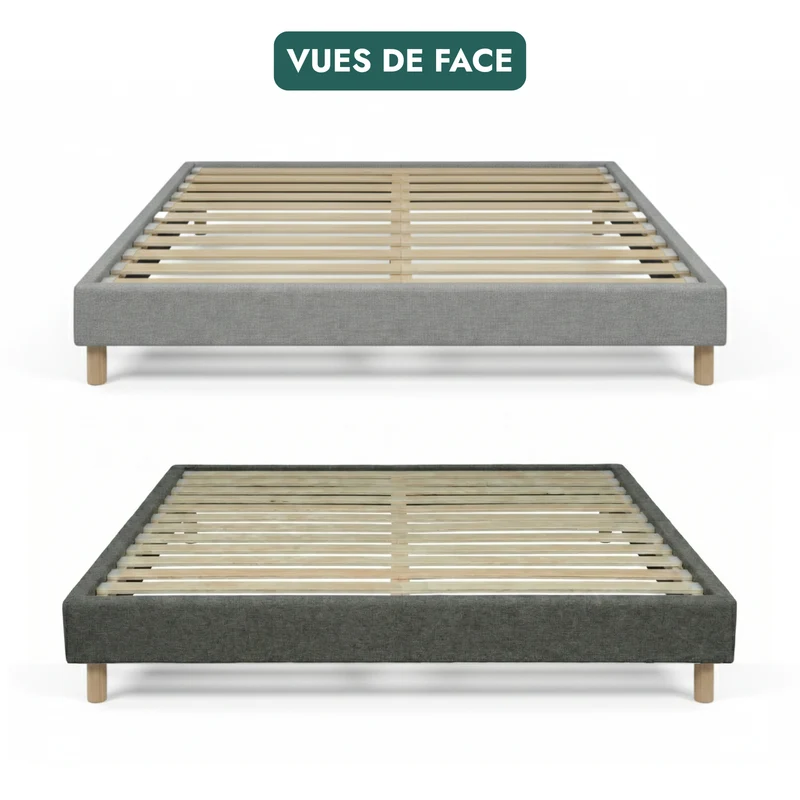 Sommier tissu, cadre de lit, pieds bois, maintien bassin - Collection Deco