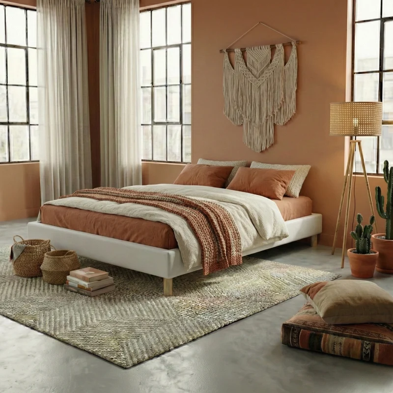 Sommier simili cuir, cadre de lit et pieds bois, maintien bassin - Collection Deco