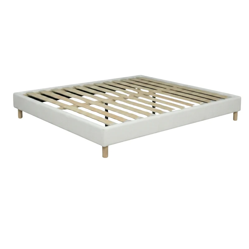 Sommier simili cuir, cadre de lit et pieds bois, maintien bassin - Collection Deco