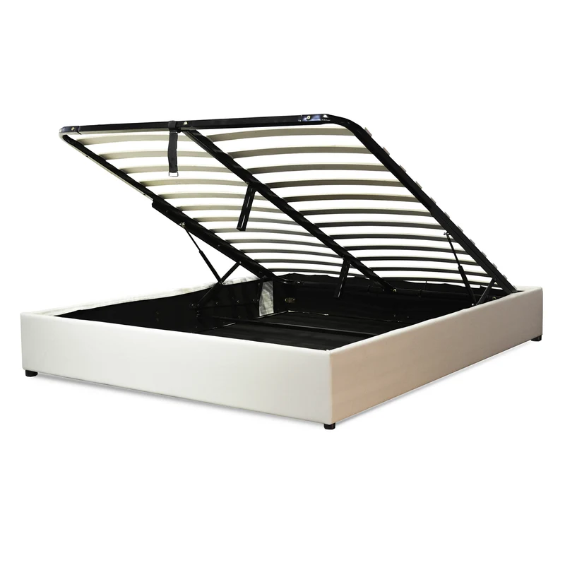 Lit coffre ouverture latérale et frontale simili cuir blanc - Collection Parallèle