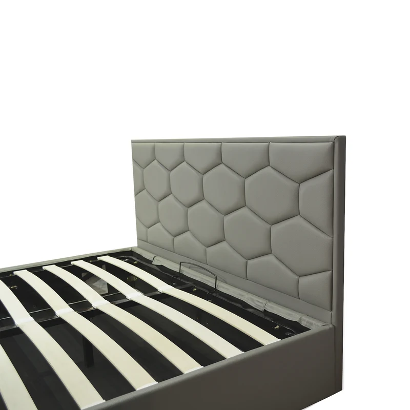Lit grand coffre avec tête de lit capitonnée en simili cuir - Collection VariLuxe