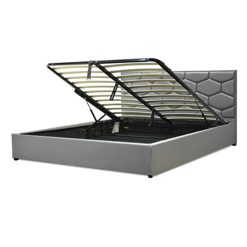 Lit grand coffre avec tête de lit capitonnée en simili cuir - Collection VariLuxe