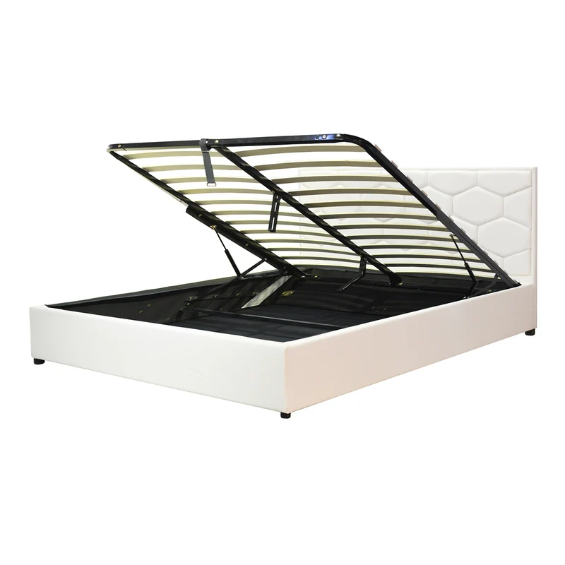 Lit grand coffre avec tête de lit capitonnée en simili cuir - Collection VariLuxe