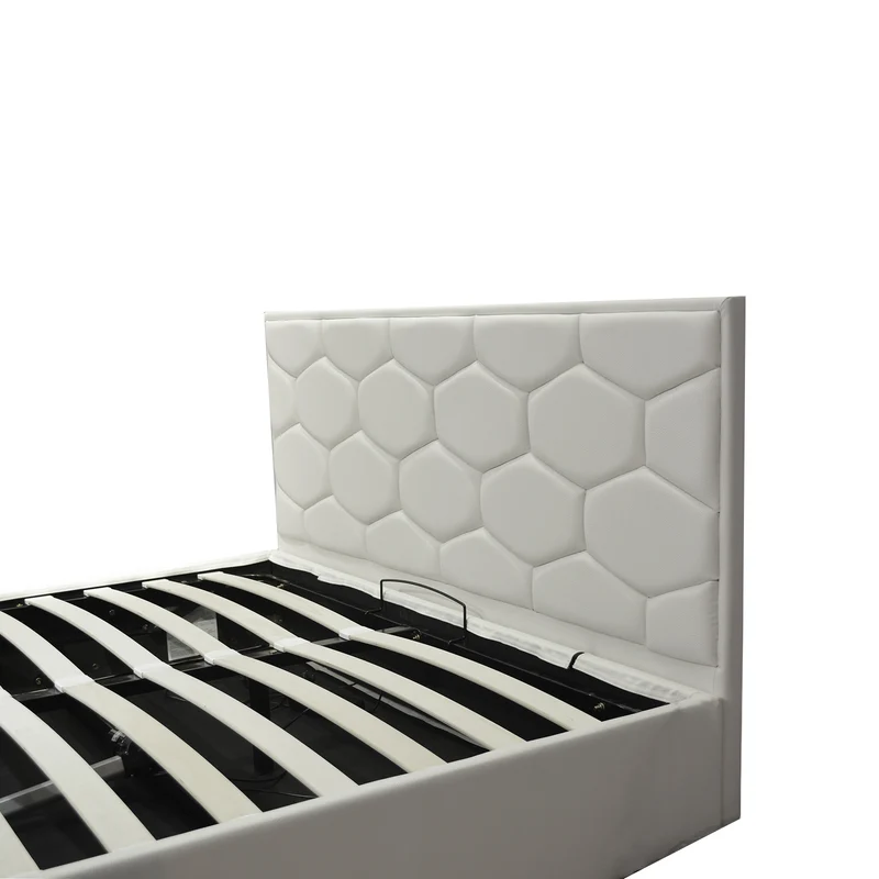 Lit grand coffre avec tête de lit capitonnée en simili cuir - Collection VariLuxe
