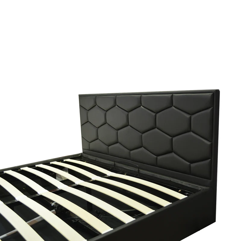Lit grand coffre avec tête de lit capitonnée en simili cuir - Collection VariLuxe