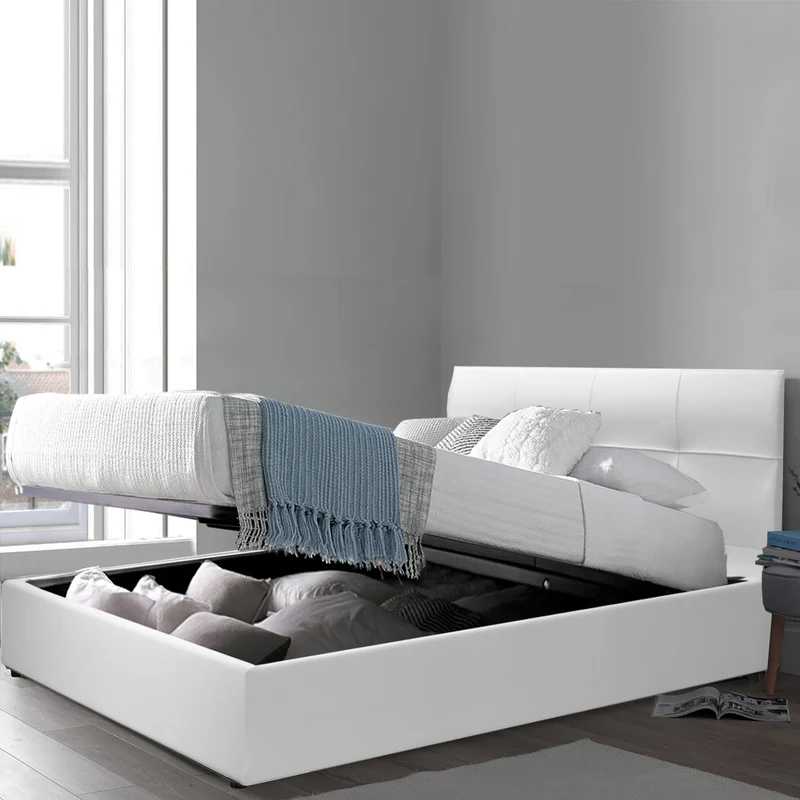 Lit grand coffre avec tête de lit capitonnée en simili cuir - Collection VariLuxe