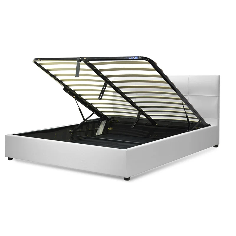 Lit grand coffre avec tête de lit capitonnée en simili cuir - Collection VariLuxe